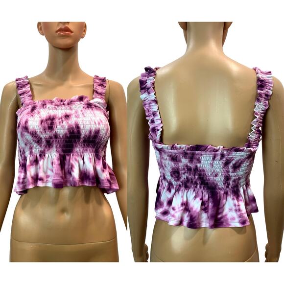 BCBG Generation Purple Tie Dye Smocked Tube Top Crop Top | XXS - Picture 3 of 8